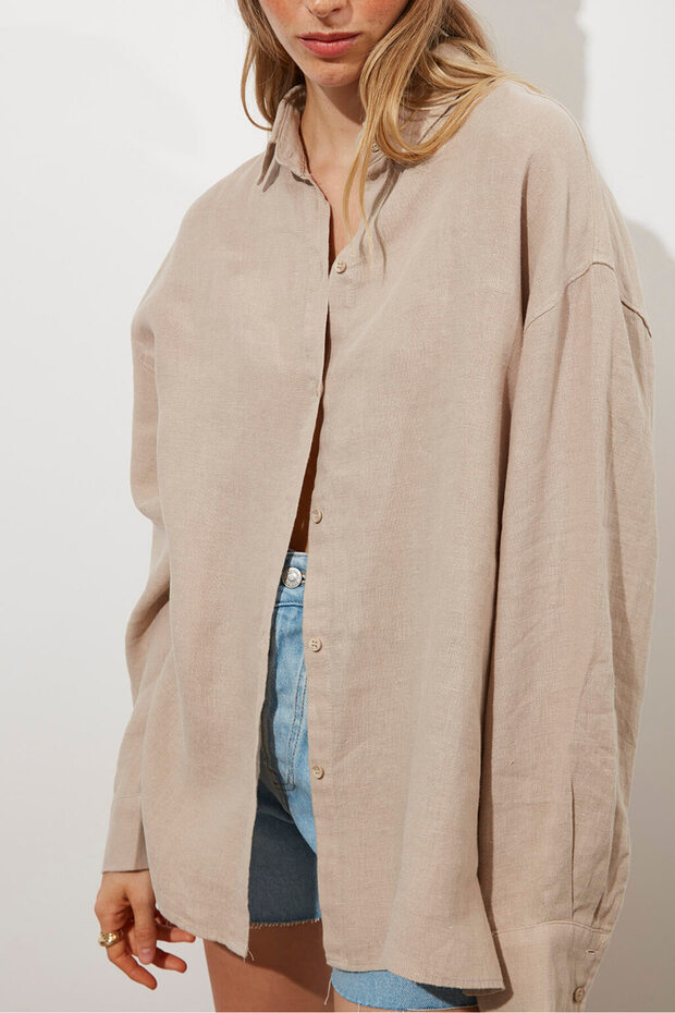 Oversize %100 Keten Gömlek - 4