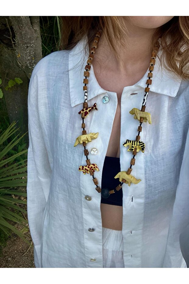 HAYVAN FİGÜRLÜ AHŞAP KOLYE - 4