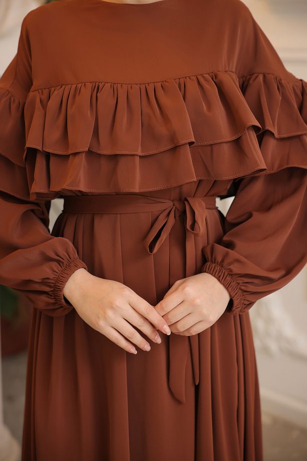 Ankanoor Taba Çift Fırfırlı Salaş Elbise Anka255068 - 3