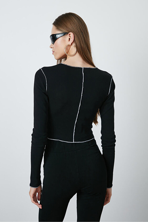 Kontrast Dikişli Croptop - 5