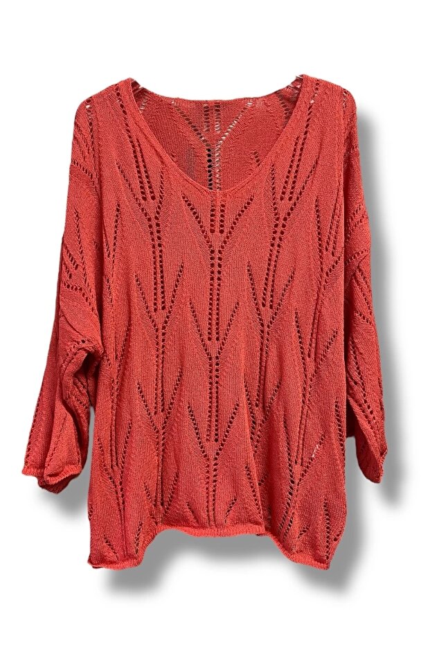 Leaf Pattern Hole Cotton Knitwear Blouse