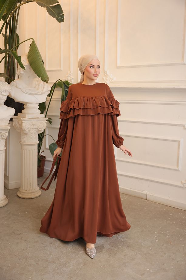 Ankanoor Taba Çift Fırfırlı Salaş Elbise Anka255068 - 8