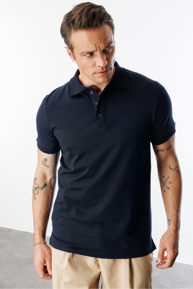 Men's Non-Shrink Cotton Fabric Regular Fit Standard Cut Polo Collar T-Shirt Poloyaka-T-Shirt1