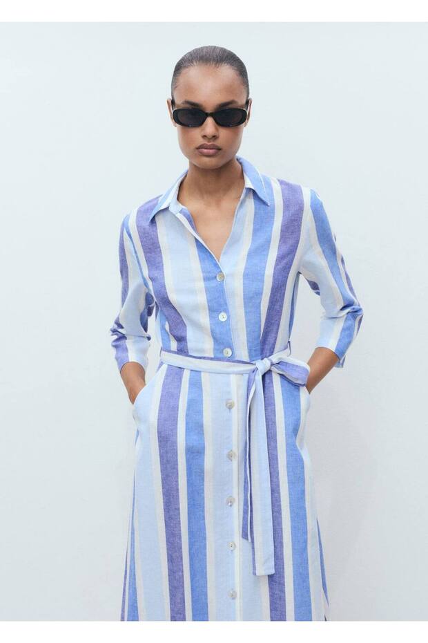 Gestreiftes Hemdkleid mit Gürtel - 1