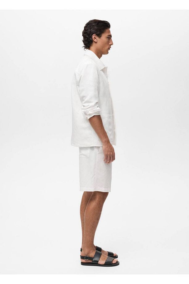 Slim Fit Lyocell Keten Bermuda Şort - 6
