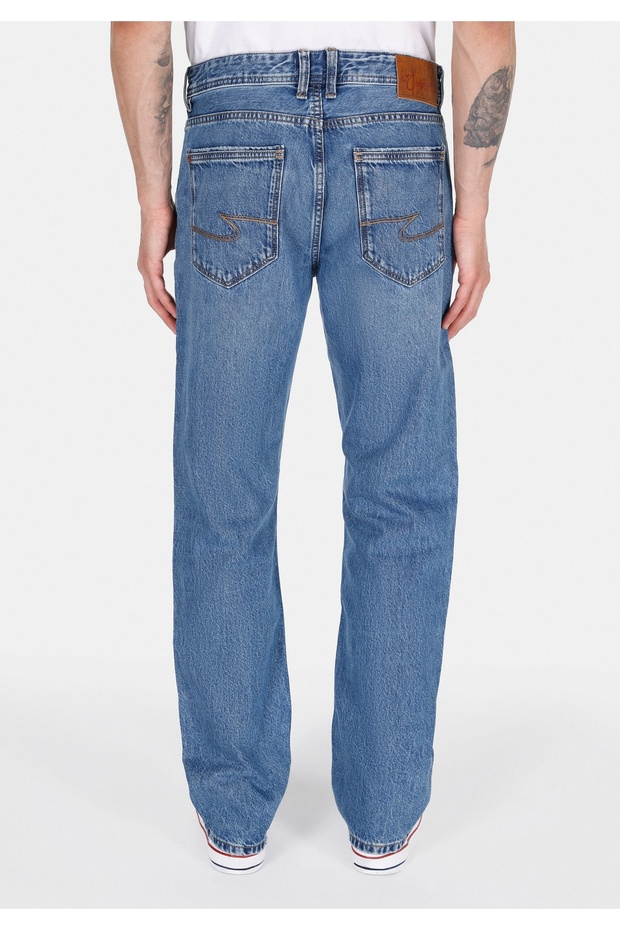 Regular Fit Orta Bel Düz Paça Erkek Mavi Jean Pantolon - 2