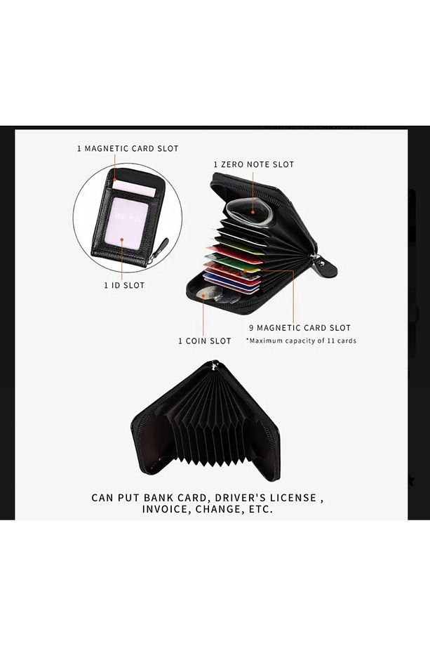 Zipper Kredi Kartı Tutucu, RFID Engelleme Debriyaj Cüzdanı 12 Kart Yuvası - 5
