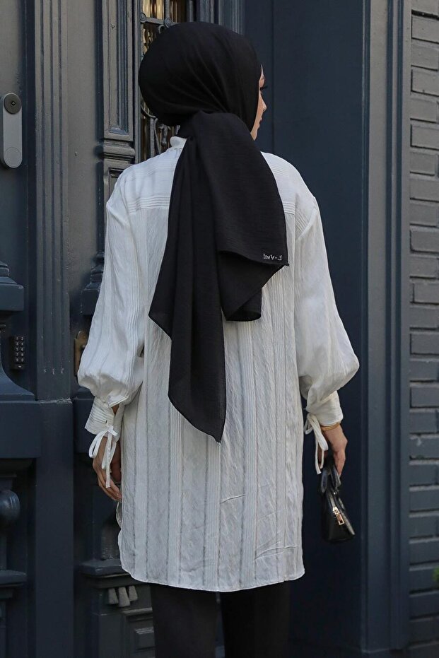 Ecru Hijab Tunic - Buttoned, Model 10510E - 2