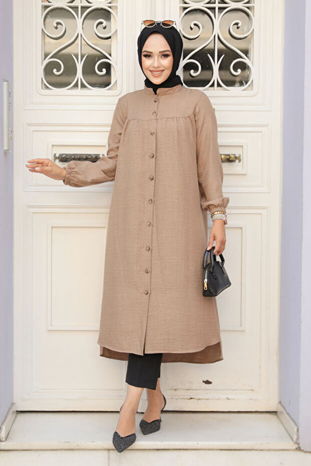 Camel Hijab Tunic - Buttoned, Model 5642C - 2