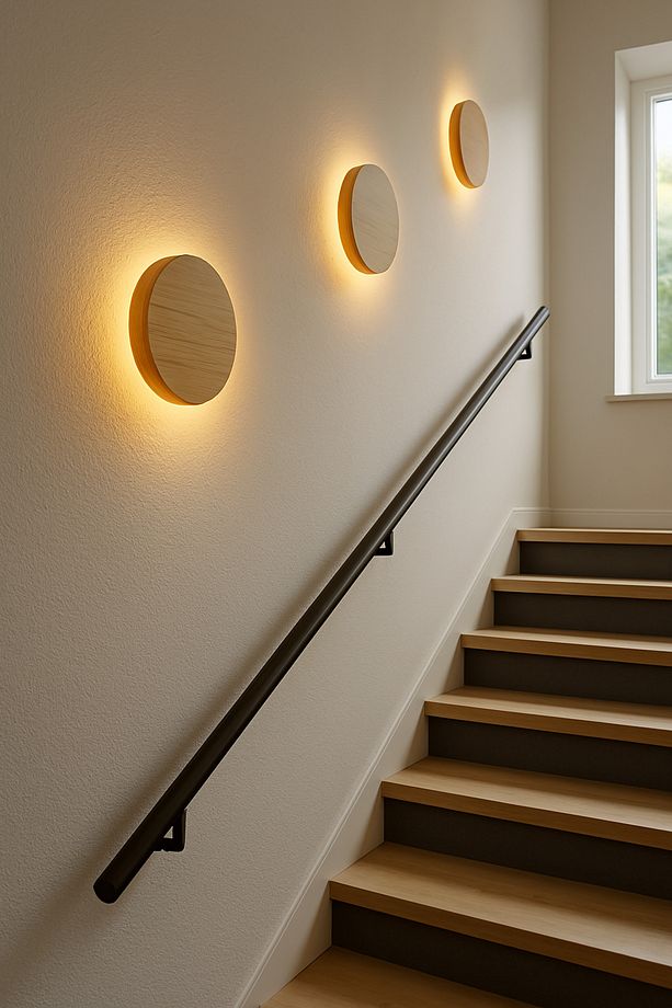 30cm Çap Yuvarlak Daire El Yapımı Aplik, Pilli Açma Kapama Düğmeli Çam Ağacı Ahşap Rustik Led - 3