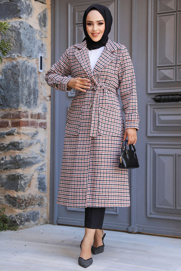 قبعة حجاب منقوشة بنقشة Houndstooth 5956krmt - 2