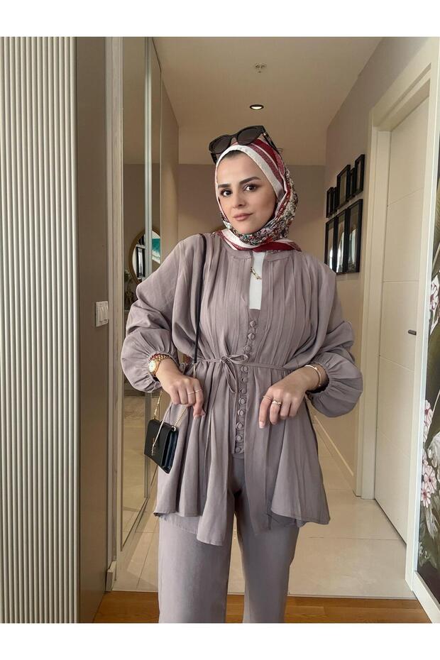 Roza Buttoned Imported Woven Fabric Shirt Double Suit Mink