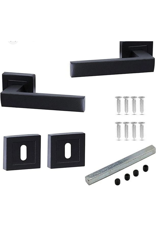 Kare Rozetli Kapı Kolu 7'li Set (3+1 Daire Için Geçerli) Siyah - 4