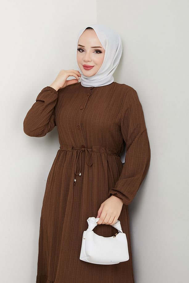 Kadın Modest Basic Boydan Düğmeli Yazlık Rahat Tarz Tesettür Elbise - 5