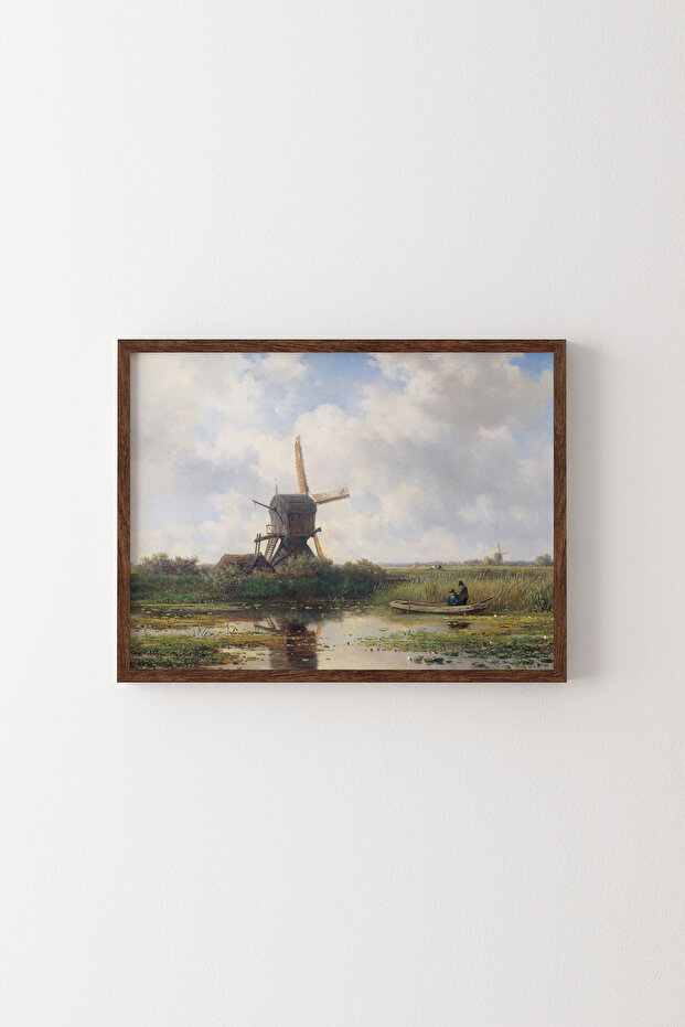 Windmill Landscape - Wooden Patterned Frame - 1