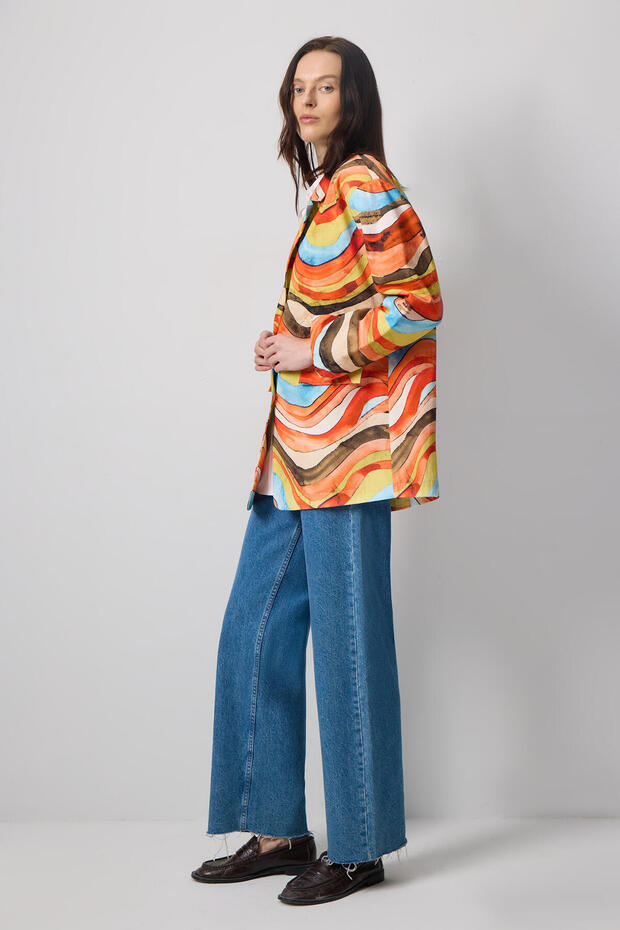 Abstract Patterned Blazer Jacket - 5