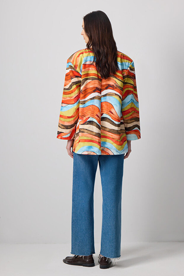 Abstract Patterned Blazer Jacket - 6