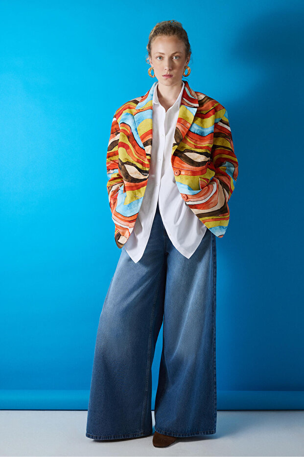 Abstract Patterned Blazer Jacket - 1