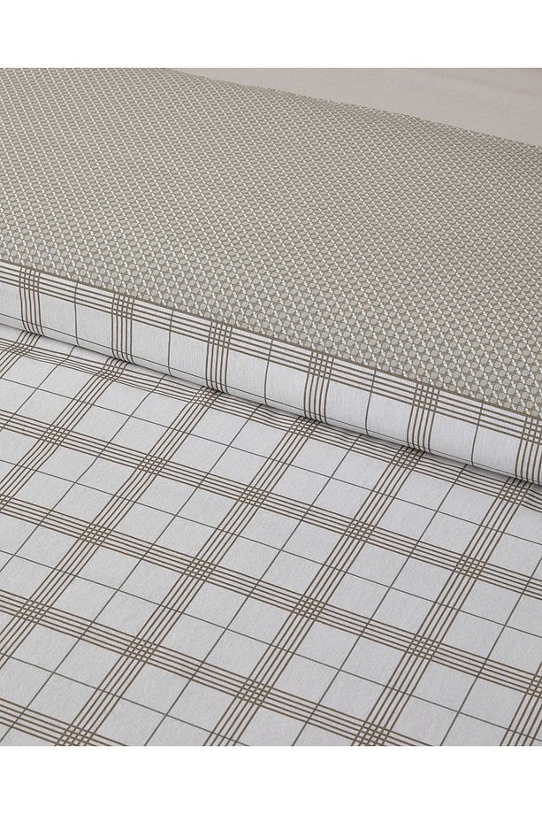 Chic Check Kolay Ütülenir Çift Kişilik Nevresim Takımı 200x220 cm Bej - 4
