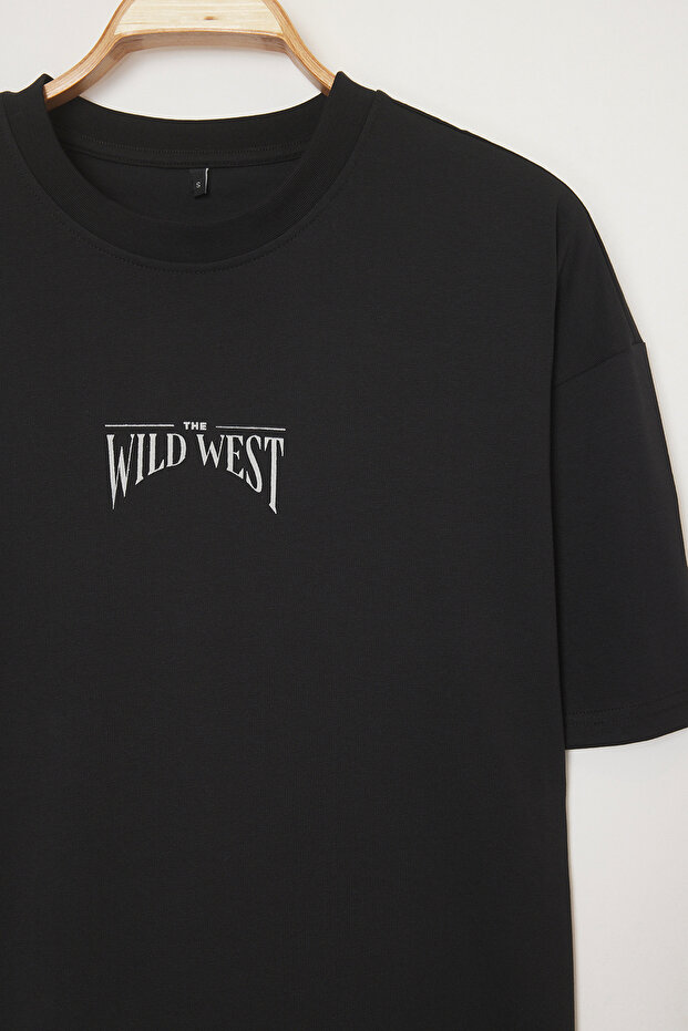 Büyük Beden Siyah Oversize/Geniş Kesim %100 Pamuklu T-Shirt TMNSS25BF00008 - 5
