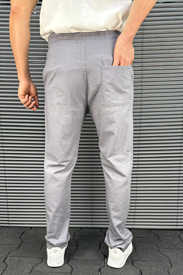 Gri Baggy/Bol Paça Beli Lastikli Rahat Kanvas Pantolon TMNSS25PL00043 - 2