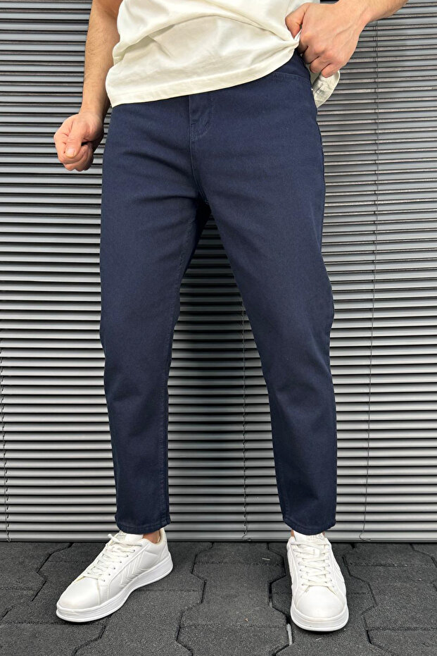 Lacivert Boyfriend Kalıp %100 Pamuklu Kısa Paça Rahat Gabardin Pantolon TMNSS25PL00042 - 1