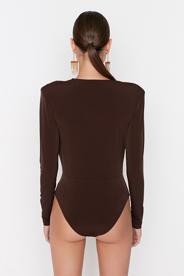 Kahverengi Kruvaze Yaka Örme Body TPRAW22BD0161 - 5