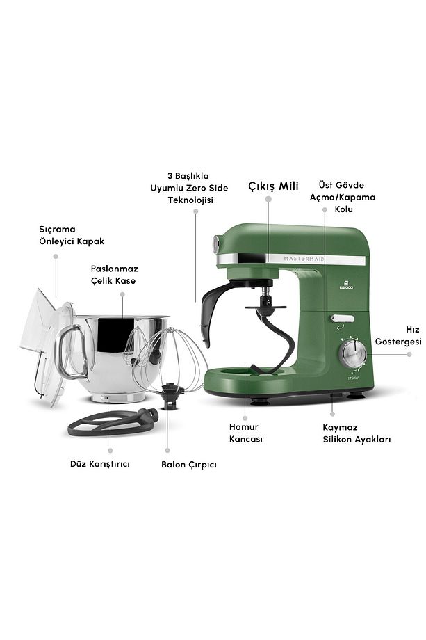 Mastermaid Chef Pro Çift Kollu 1750W Stand Mikser Emerald Green - 4