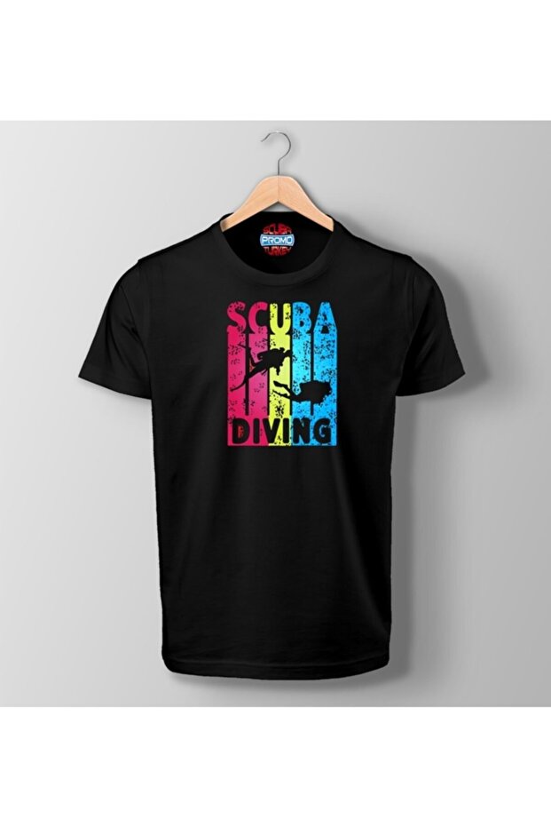 Scuba Diving Colors Printed Black T-Shirt