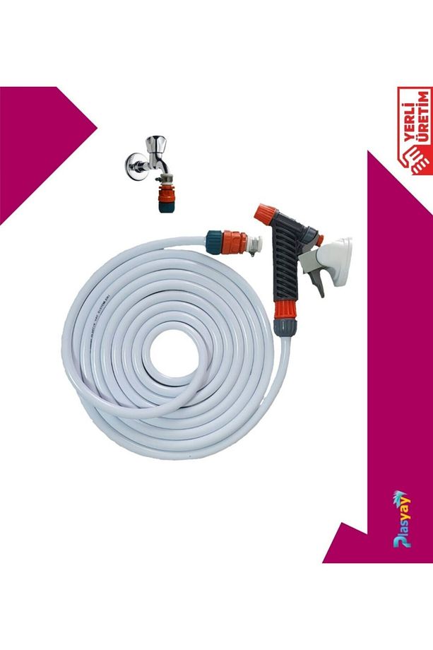 Basınçlı Düz Sulama Ve Yıkama Hortum Seti 10 Metre Beyaz - 2