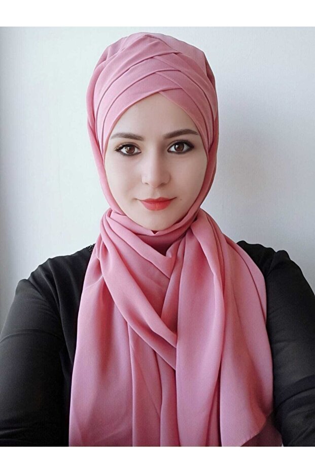 Women's Hijab Three-Stripe Ready Modern Shawl Dried Rose