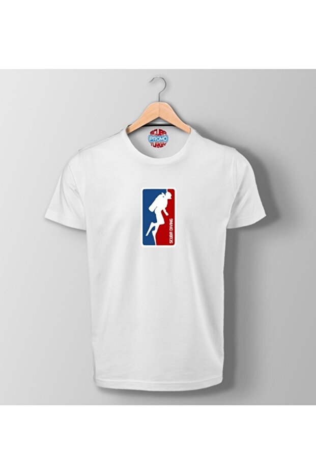 Unisex Scuba Diving Nba Printed White T-Shirt