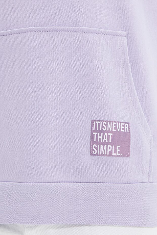Lila Oversize/Geniş Kesim Kapüşonlu İçi Polar/Sıcak Tutan Sweatshirt TMNAW21SW2005 - 6