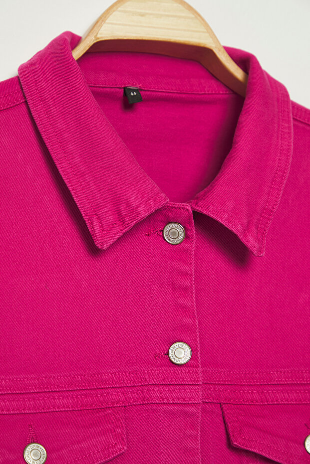 Fuşya Esnek Crop Boy Büyük Beden Denim Ceket TBBSS25AG00007 - 7