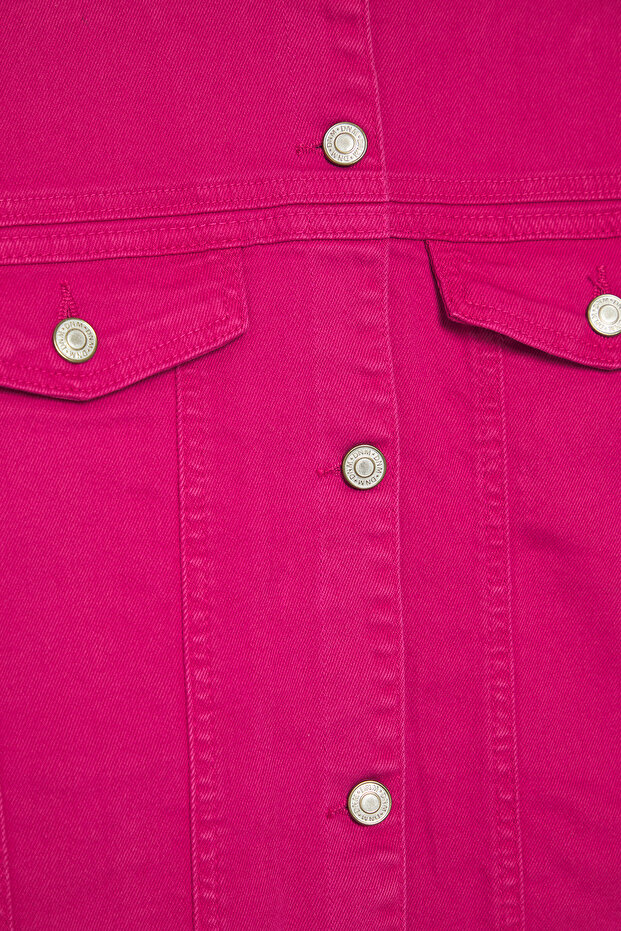 Fuşya Esnek Crop Boy Büyük Beden Denim Ceket TBBSS25AG00007 - 6