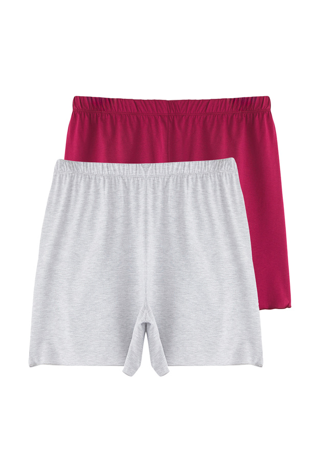 Bordo-Bej Melanj Örme 2'li Büyük Beden Pijama Altı TEDSS25IA00000 - 2