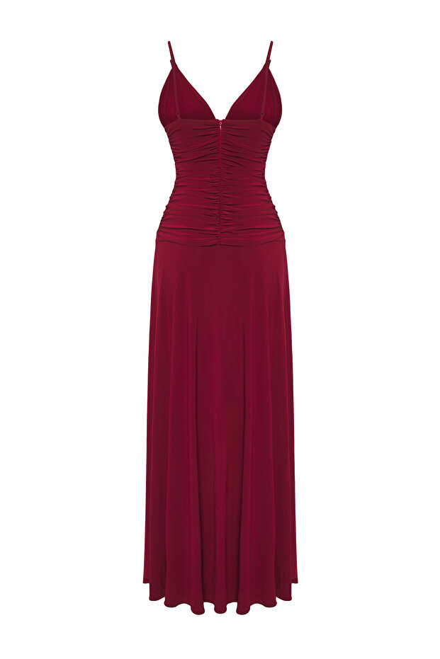 Bordo Gül Detaylı Örme Maxi Şık Abiye Gece Mezuniyet Elbisesi TPRSS25AE00180 - 10