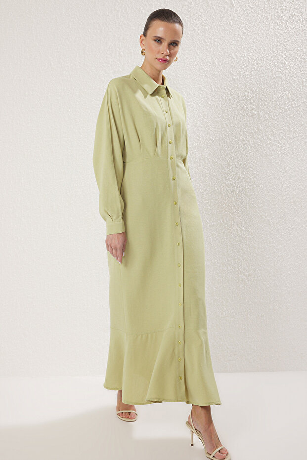 Haki Keten İçerikli Dokuma Gömlek Elbise TCTSS25EB00103 - 2