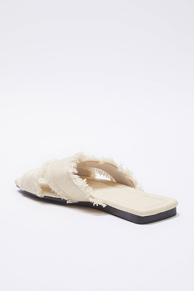 Ecru Tassel Detailed Denim Cross Strap Kapcie Damskie TAKSS25TE00043 - 6