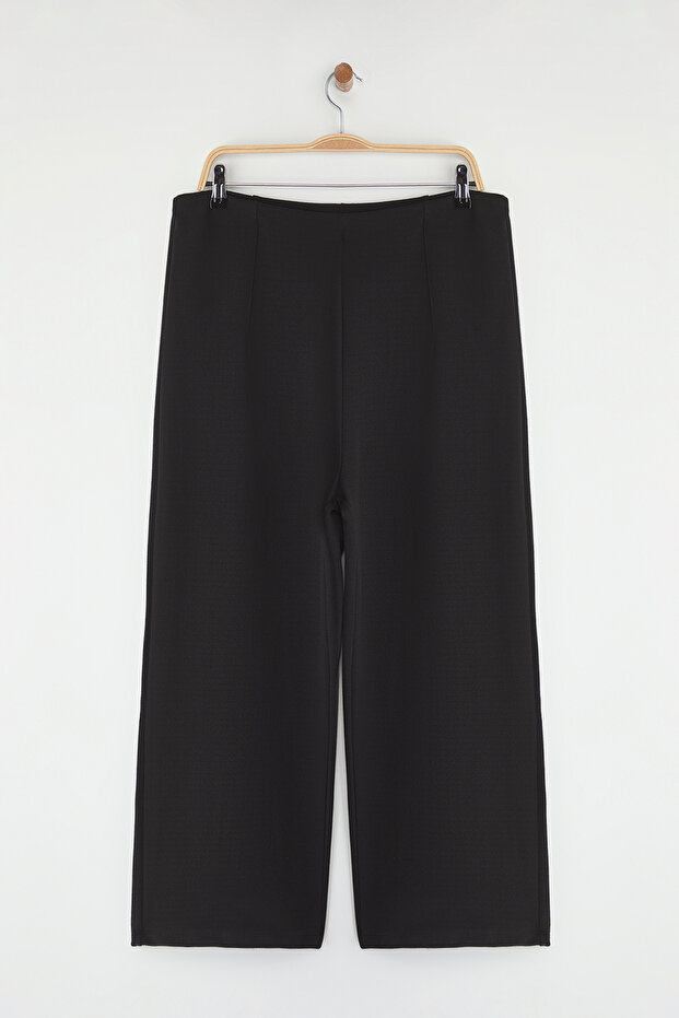Siyah Culotte Fit Kesik Detaylı Yüksek Bel Örme Büyük Beden Pantolon TBBSS25AR00041 - 8