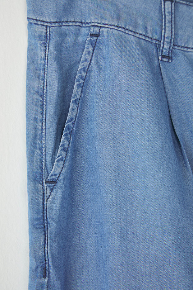 Mavi Yüksek Bel Geniş Paça İnce/Yazlık Tencel Büyük Beden Wide Leg Jeans TBBSS25CJ00022 - 6