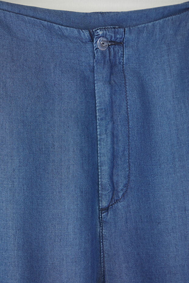 Koyu Mavi Yüksek Bel Geniş Paça Yazlık Tencel Büyük Beden Wide Leg Jeans TBBSS25CJ00021 - 6