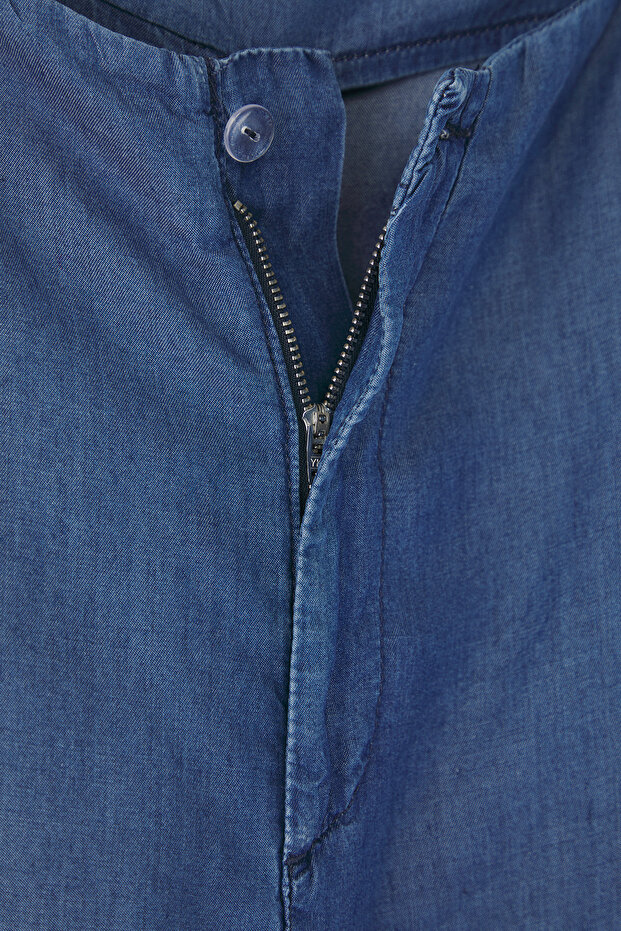 Koyu Mavi Yüksek Bel Geniş Paça Yazlık Tencel Büyük Beden Wide Leg Jeans TBBSS25CJ00021 - 7
