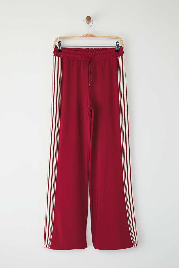 Bordo Çizgili Dalgıç/Scuba Kumaş Spor Örme Eşofman Altı THMSS25EA00006 - 5
