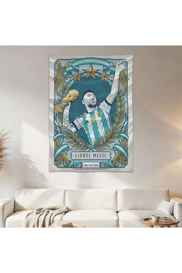 Lionel Messi Duvar Örtüsü Duvar Halısı Birinci Kalite Saten Kumaş Poster - 1