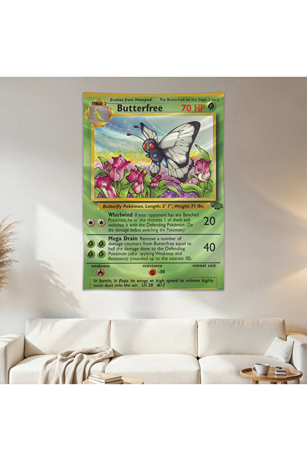 Butterfree Pokemon Card Wall Drape Wall Tapestry First Quality Satin Fabric Poster