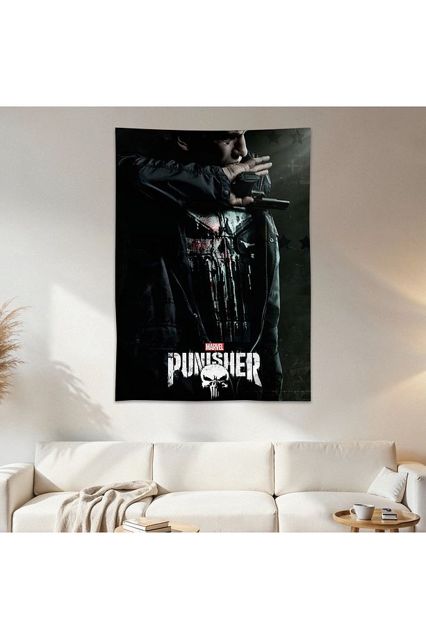Punisher Duvar Örtüsü Duvar Halısı Birinci Kalite Saten Kumaş Poster - 1