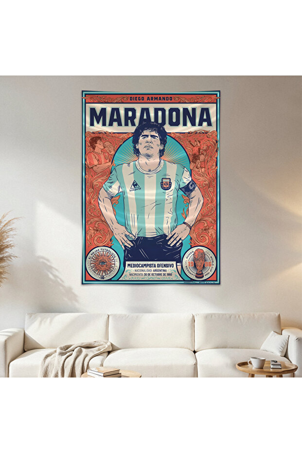 Maradona Wall Drape Wall Tapestry First Quality Satin Fabric Poster