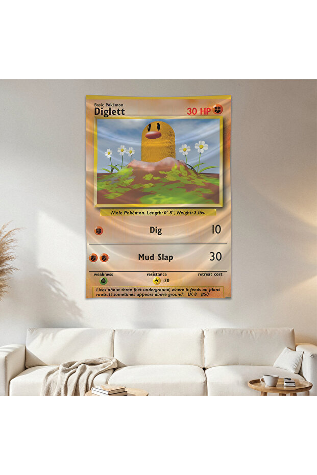 Diglett Pokemon Card Wall Cloth Wall Tapestry First Quality Satin Fabric Poster