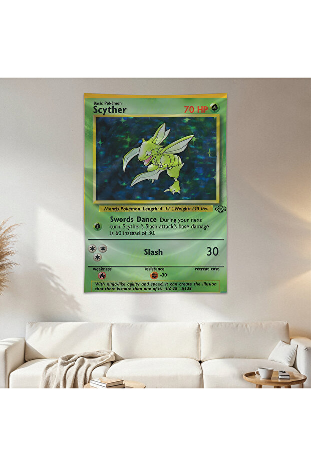 Scyther Pokemon Card Wall Cloth Wall Tapestry First Quality Satin Fabric Poster